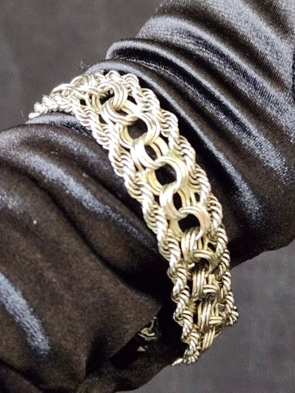 Vtg Sterling Silver Bracelet Wide Triple Row Twisted Rope Signed TC Box Clasp